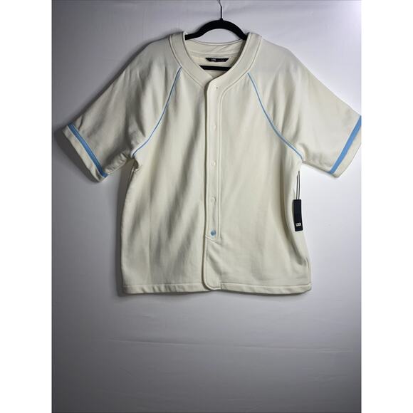 LCKR Blank Cream With Light Blue Trim Baseball Shirt Size M - Picture 1 of 9